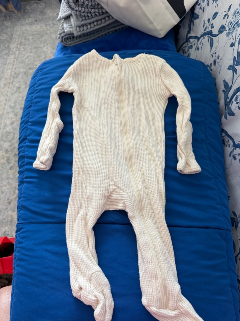 100% Organic Cotton Cream Knit Zippered Baby One-Piece Footed Romper